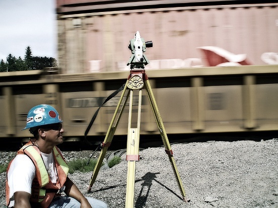 Surveying beside a frieght train in Coldwater